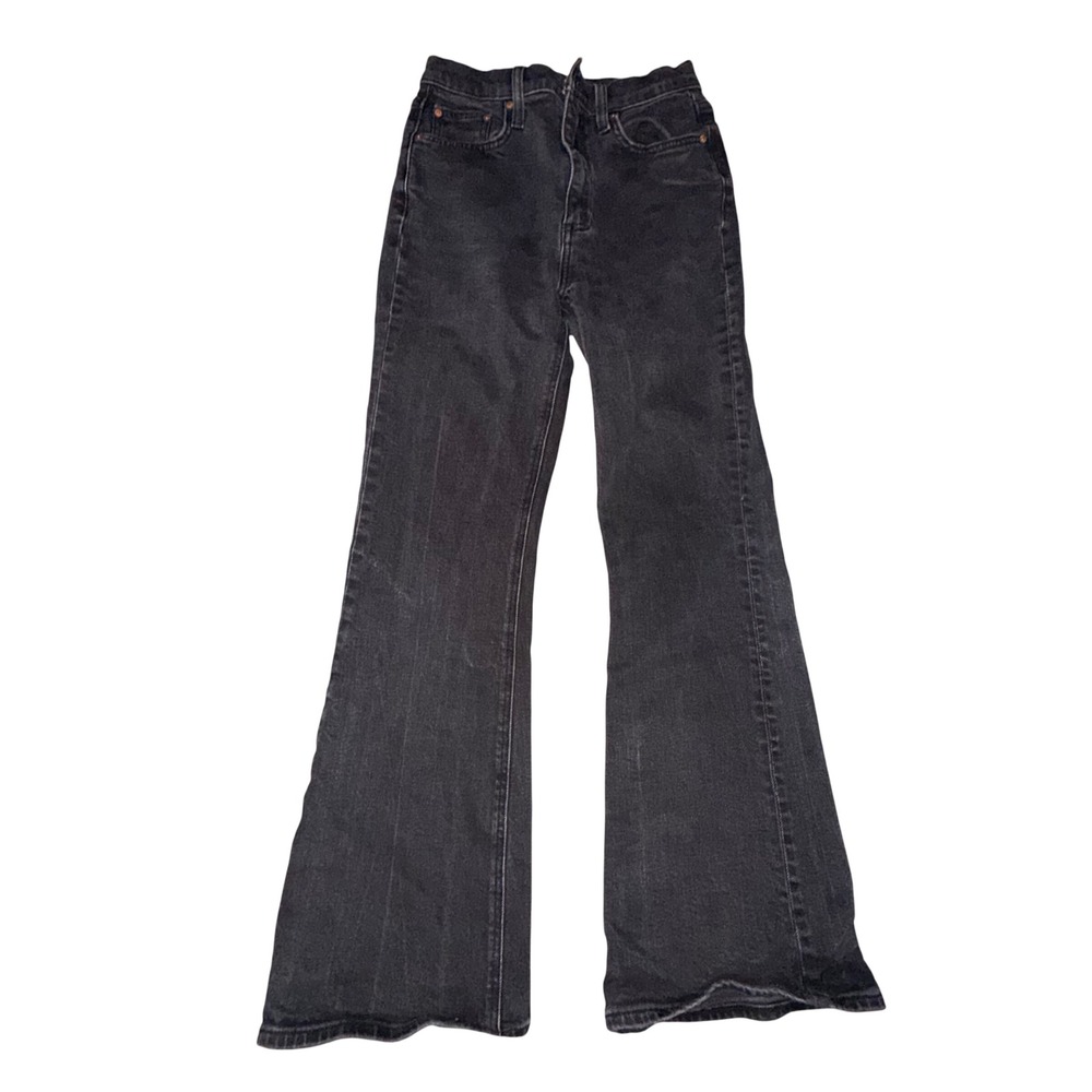 Denim‎ Forum Twiggy High Rise Flare Jeans 24 Black Faded 70s Boho Retro Aritzia